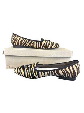 Nicole Miller Take It Easy Calf Hair Tiger Stripe Flats Driving Shoes Slip Ons 8